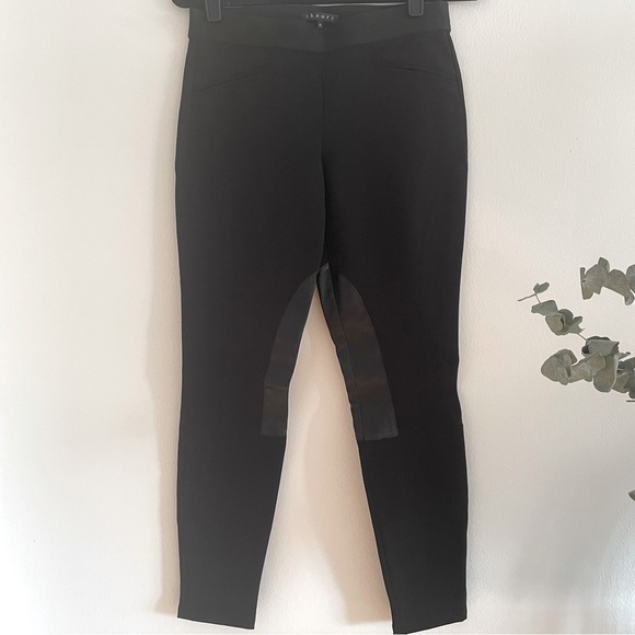 Theory Lamb Leather Trim Black Ponte Riding Leggings Pant - Picture 2 of 14